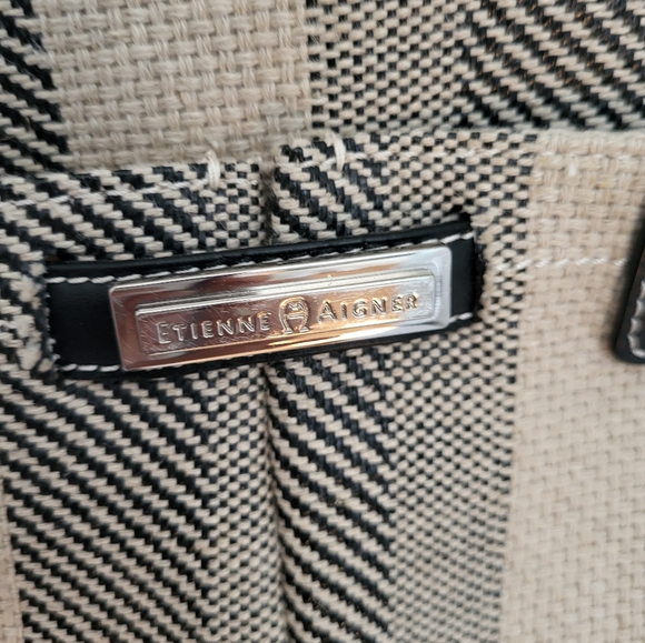 Etienne Aigner Linen Blend Small Shoulder Bag Striped Black Beige - Picture 3 of 14